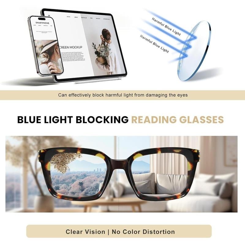 ✨Last day 70% OFF👓Tortoiseshell Reading Glasses – Blue Light Blocking Oversized Square Readers