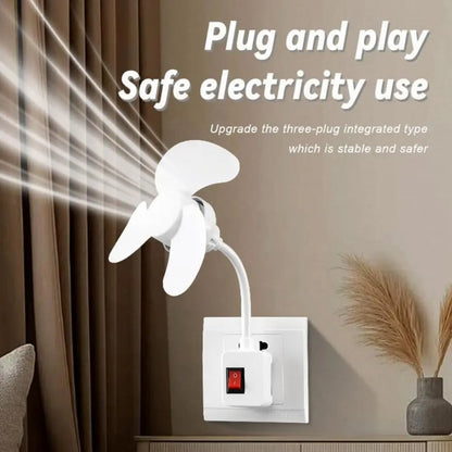 ✨2026 New Plug-in Fan Kit with Plug Adapter – Mini Quiet Electric Fan with Flexible Gooseneck Plug and Light Bulb Base