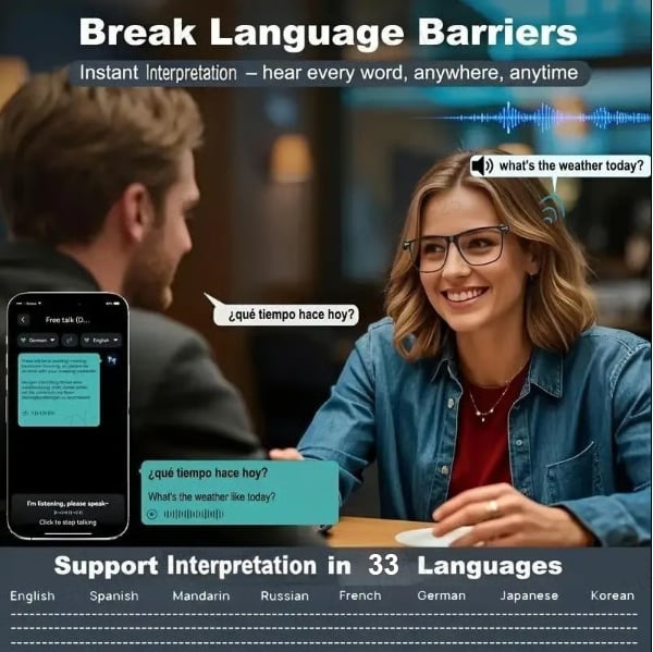 🎁Hot Sale🔥👓AI Interpretation Smart Glasses, with 33 Languages, Chat GPT,Audio Glasses for Men And Women